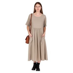 Color Me Cotton beige oversized dress crepe cotton flowy A-line skirt Size S